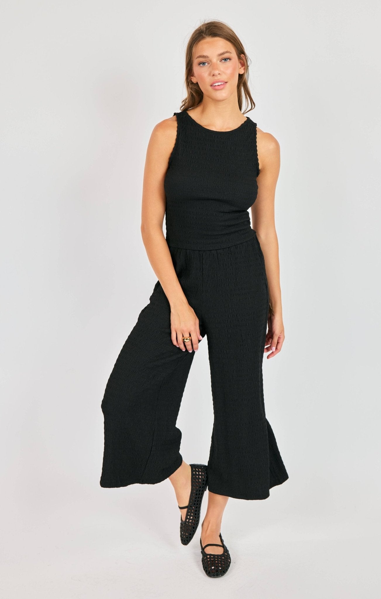 Howdy Textured Wide - Leg Pants - happenstance.