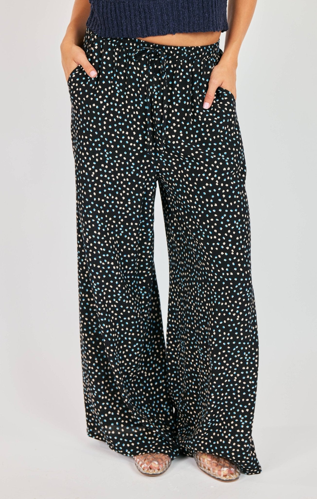 New Romance Wide Leg Polka Dot Drawstring Pants - happenstance.