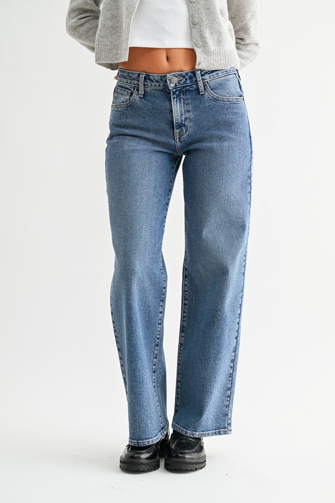 Mid Rise Slim Wide Leg - Medium Wash - happenstance.