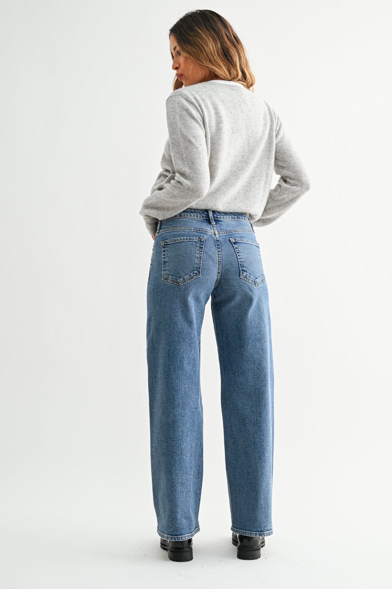 Mid Rise Slim Wide Leg - Medium Wash - happenstance.