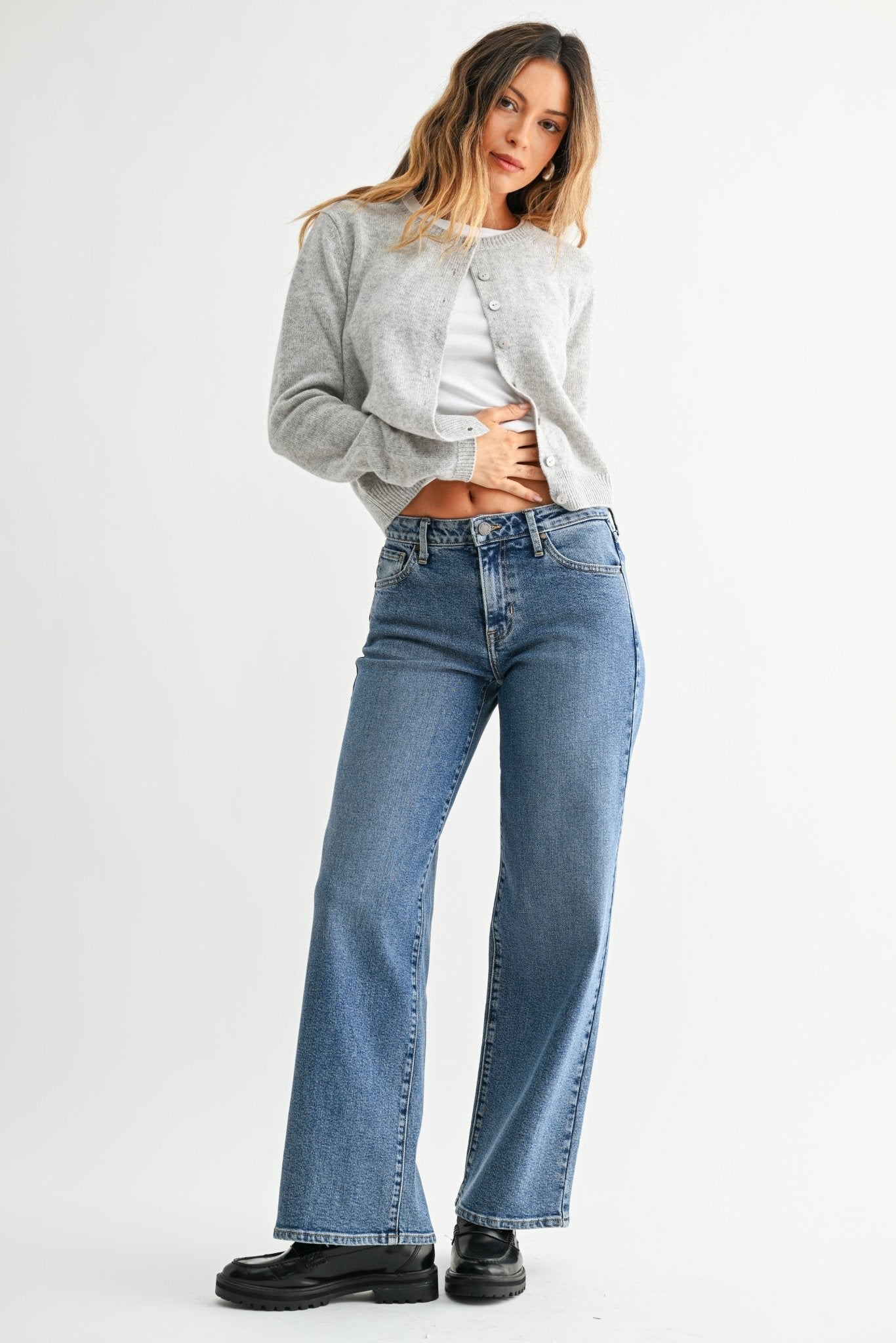 Mid Rise Slim Wide Leg - Medium Wash - happenstance.
