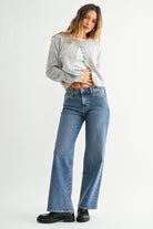 Mid Rise Slim Wide Leg - Medium Wash - happenstance.