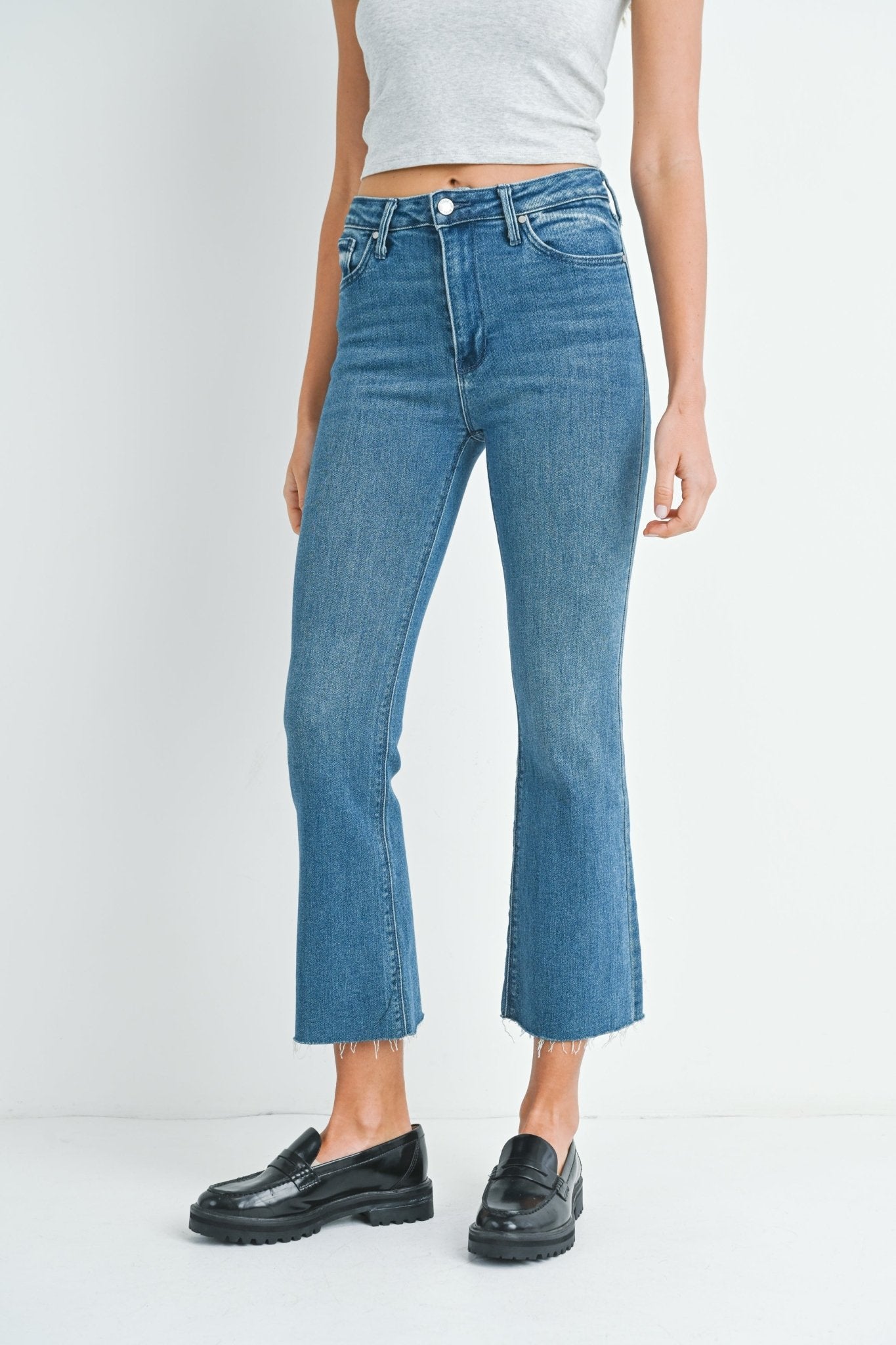 High Rise Tonal Crop Flare - Medium Wash| Made in USA - happenstance.