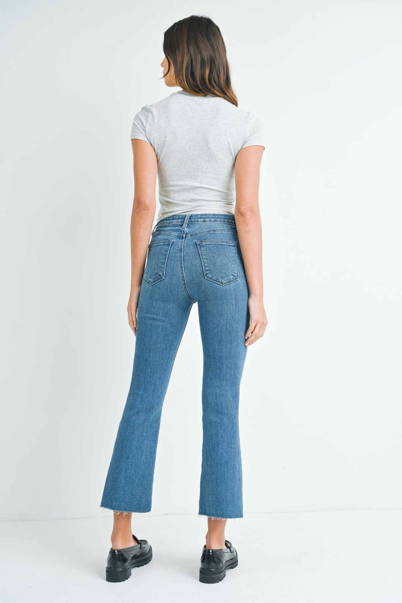 High Rise Tonal Crop Flare - Medium Wash| Made in USA - happenstance.