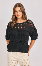 Black textured short sleeve sweater