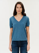 Blue short sleeve sweater top