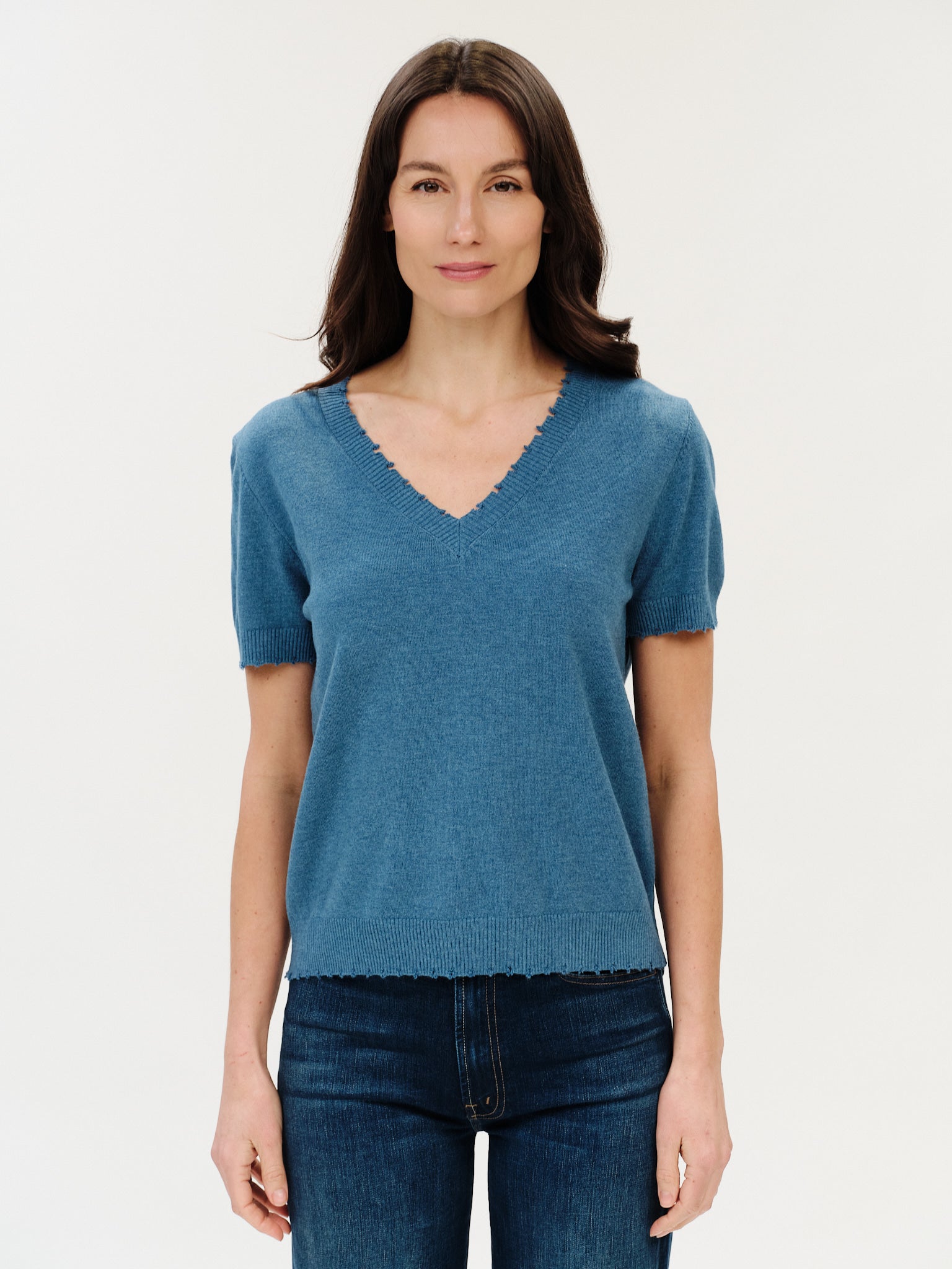 Blue short sleeve sweater top
