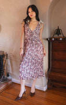 v neck midi dress with ribbon straps
