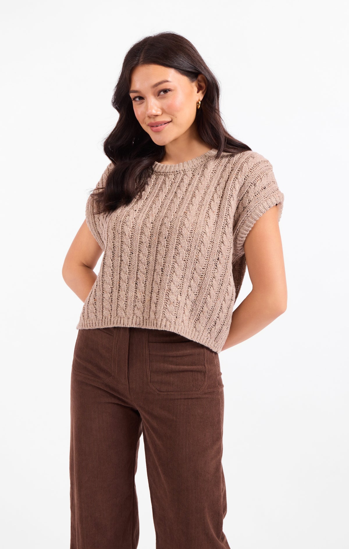 beige cable knit sweater top 