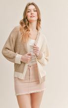 Tan colorblock open front cardigan 