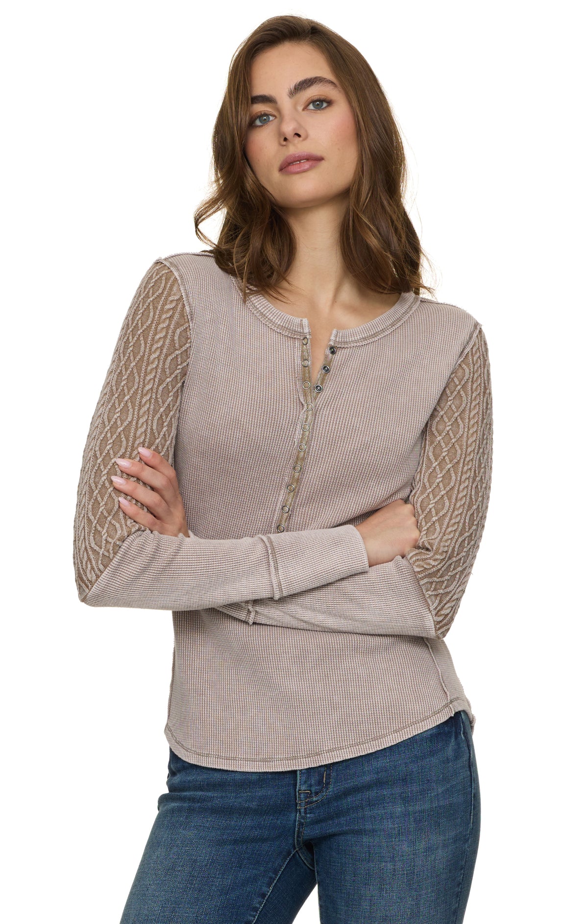 Grey cable Henley top