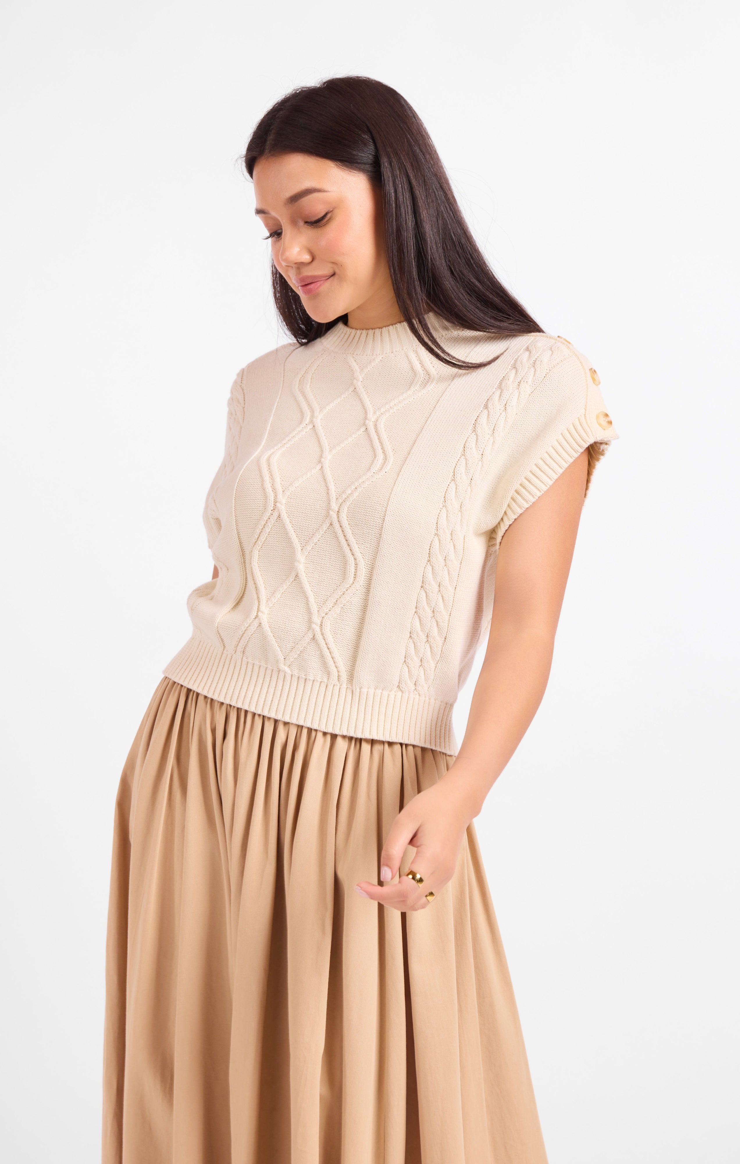 Cream cable knit  sweater vest 
