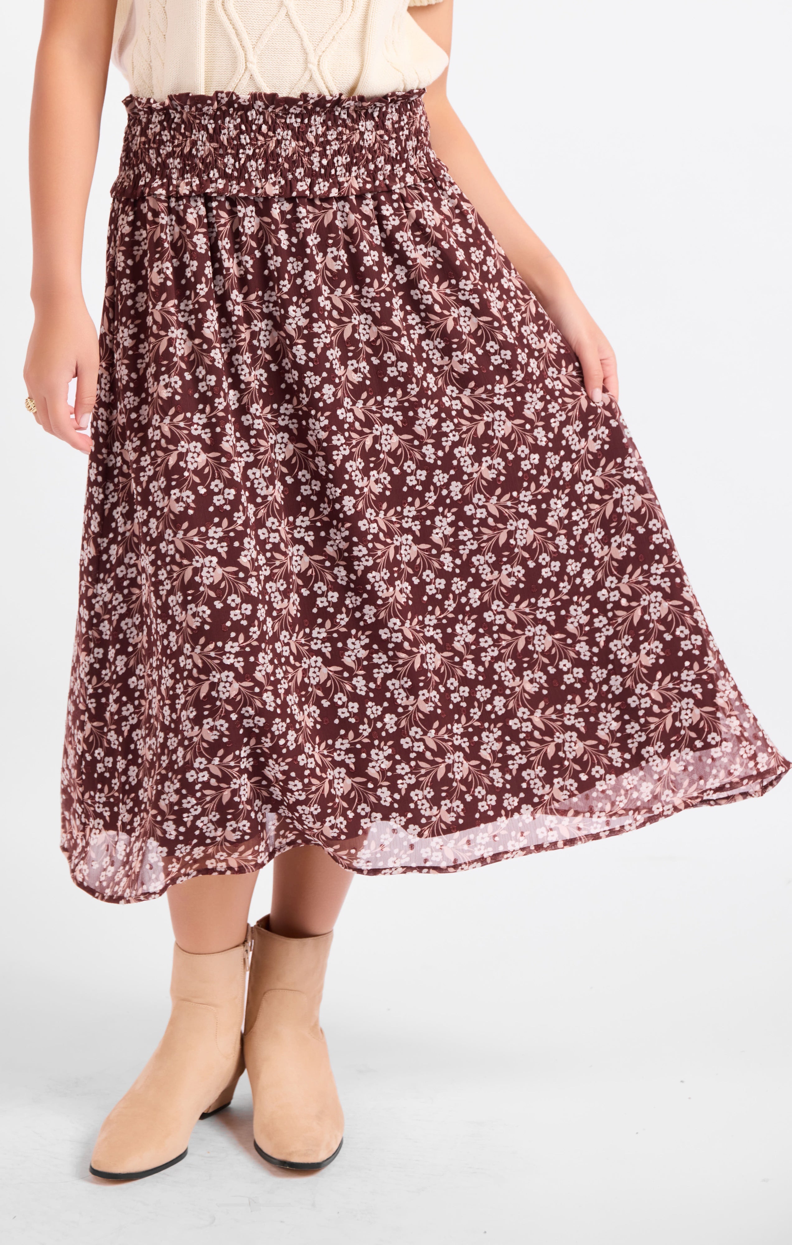 Brown floral midi skirt 