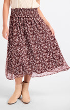 Brown floral midi skirt 
