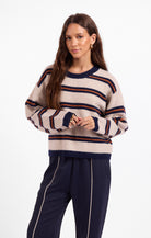 Navy/Rust Stripe Crewneck Sweater