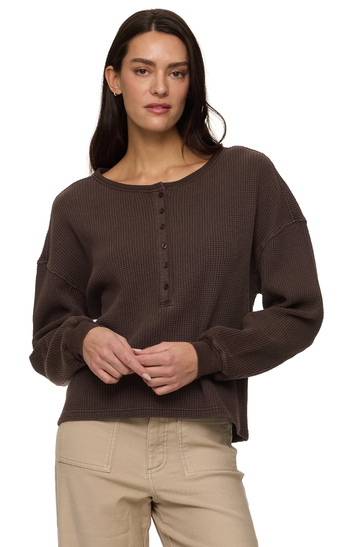 Brown Henley long sleeve top 
