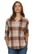Brown and orange flannel shirt 