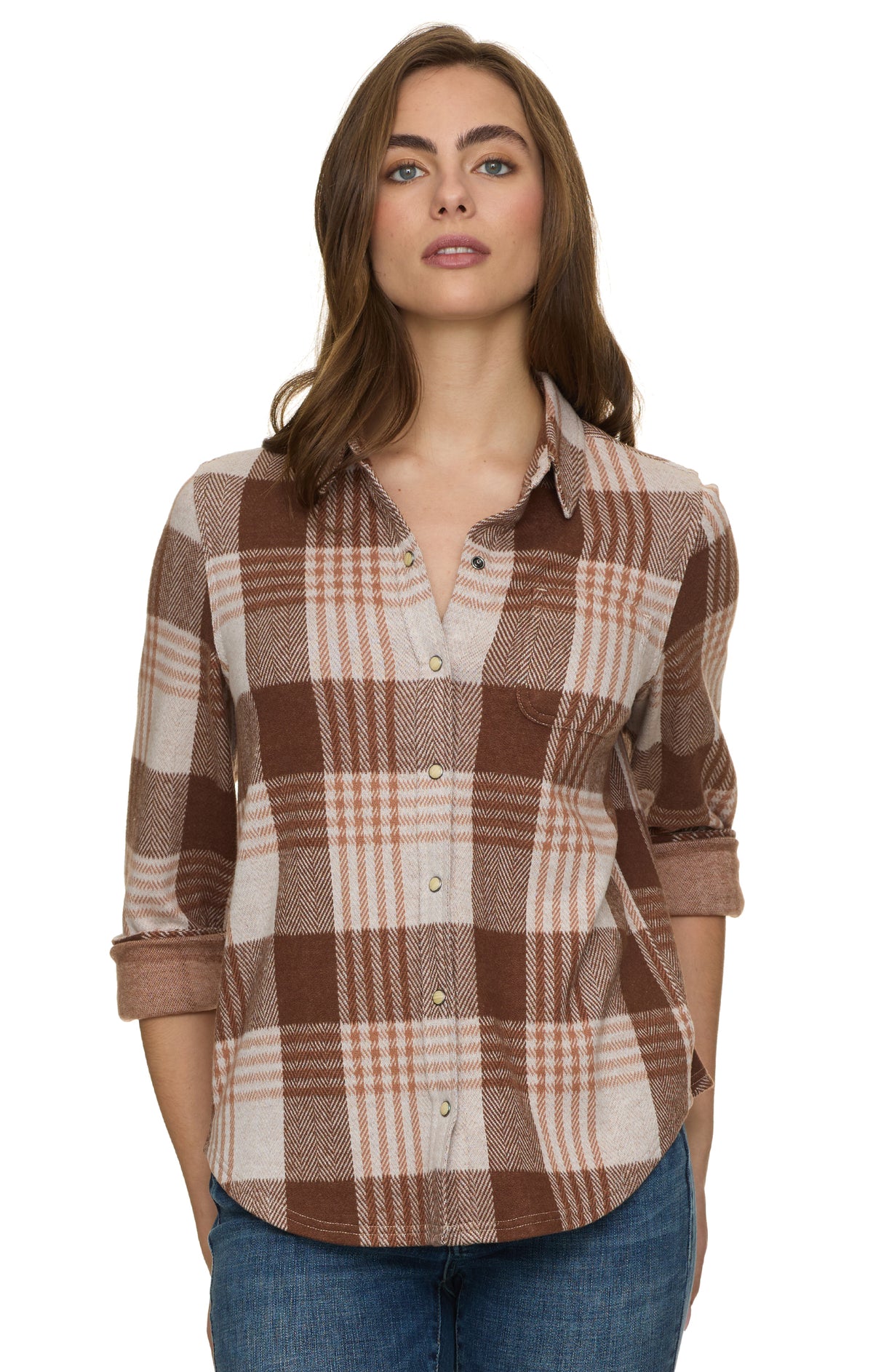 Brown and orange flannel shirt 