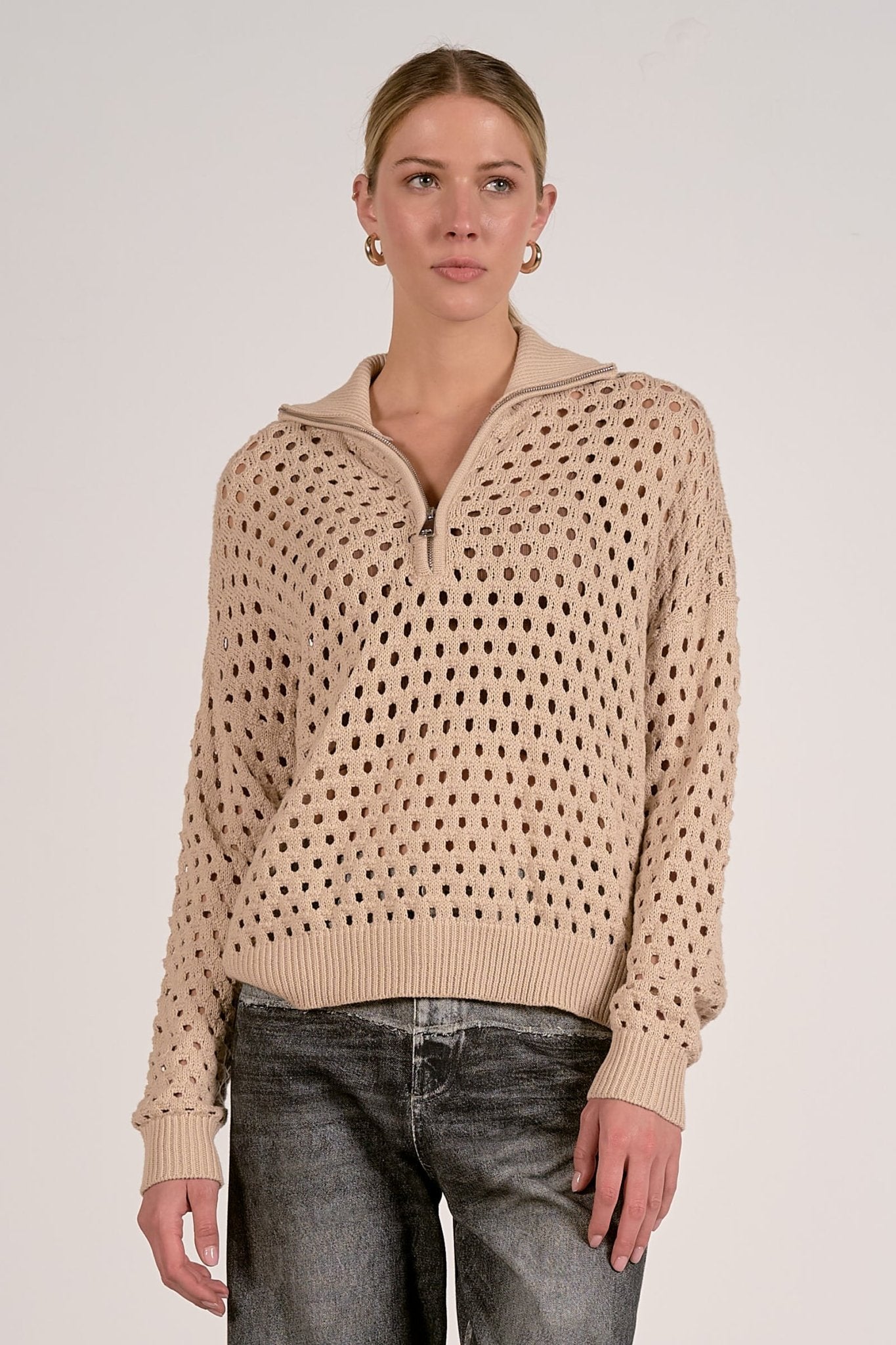 Jenny Quarter Zip Sweater - Oatmeal - happenstance.